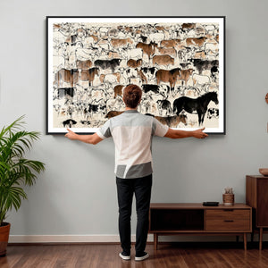 Farmhouse Animals Horse Longhorn Cow Wall Art Canvas Print -