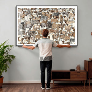Abstract Longhorn Wall Art Canvas Print - Cow Animal Drawing