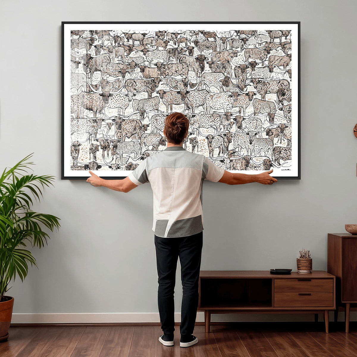 Abstract Texas Cow Wall Art Canvas Print - Farm Longhorn