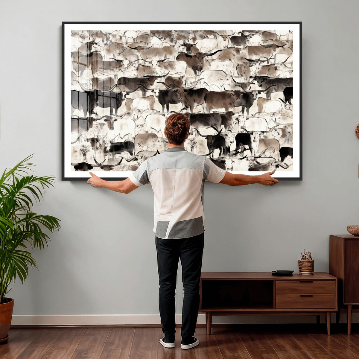 Abstract Texas Longhorn Print - Longhorn Herd Print for