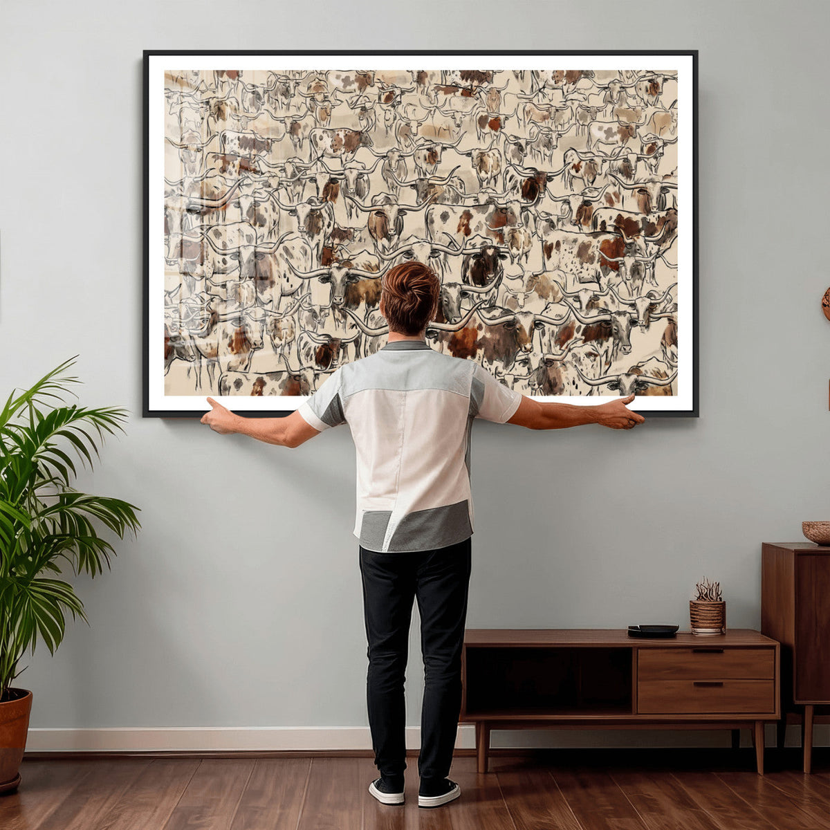 Abstract Longhorn Wall Art Canvas Print - Farm Animal