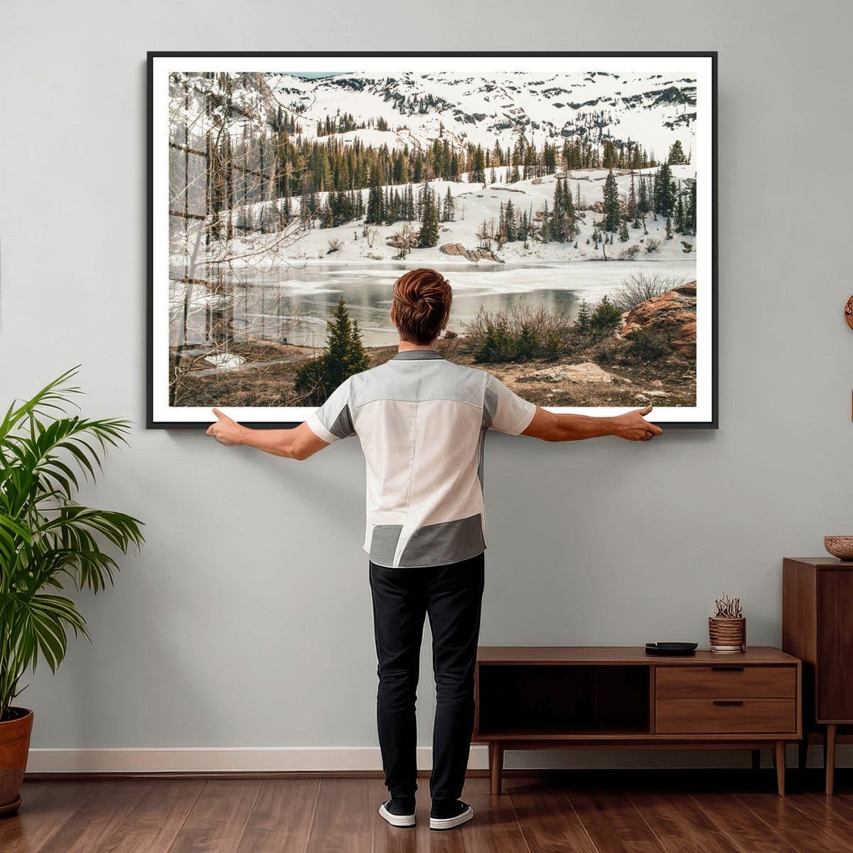 Snowy Mountain Landscape Wall Art Canvas Print, Alpine Pine