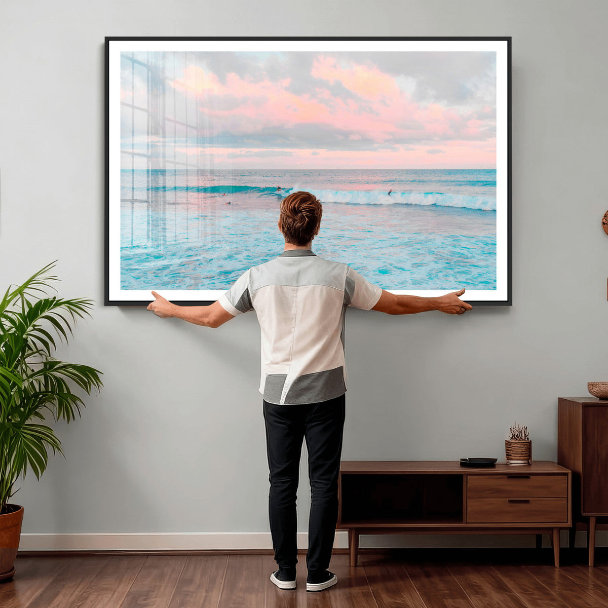 Ocean Wave Wall Art Canvas Print, Pastel Surf Seascape