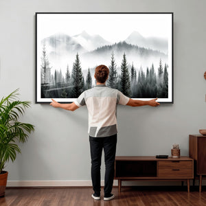 Misty Pine Forest Mountain Landscape Wall Art Canvas Print