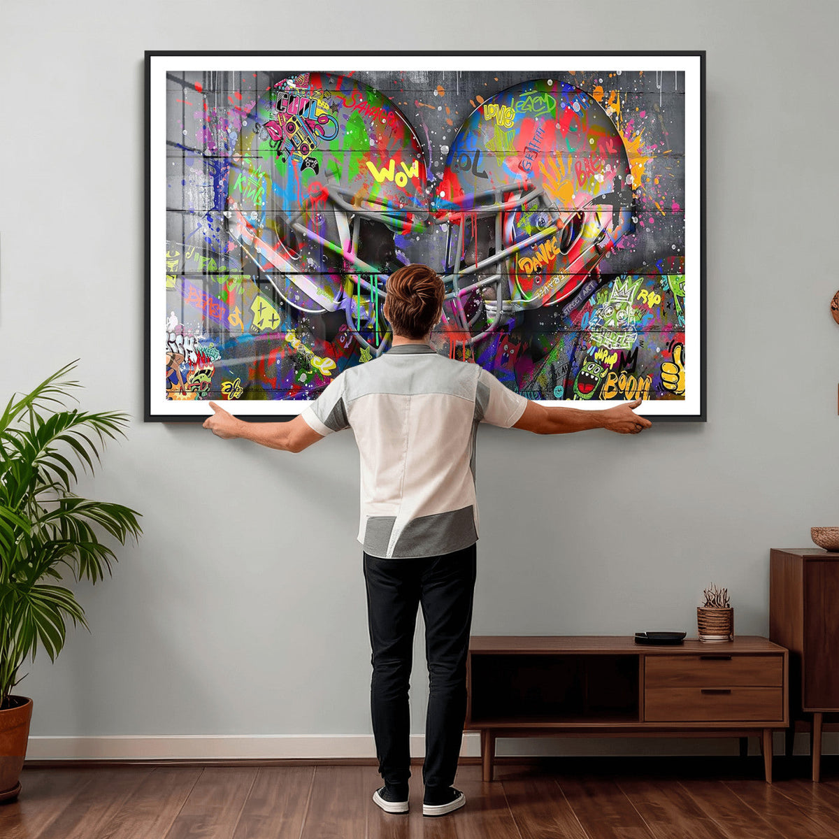 Graffiti Football Helmets Wall Art Canvas Print, Urban