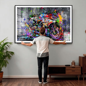 Graffiti Motorcycle Wall Art Canvas Print, Urban Street Art