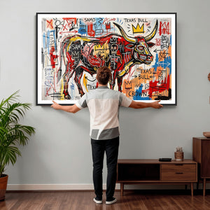 Texas Bull Wall Art Canvas Print, Abstract Graffiti Bull