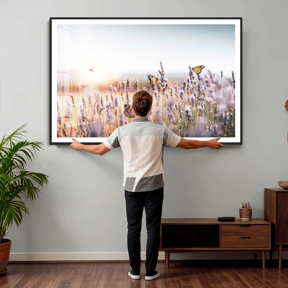 Lavender Field Wall Art Canvas Print, Butterfly Floral