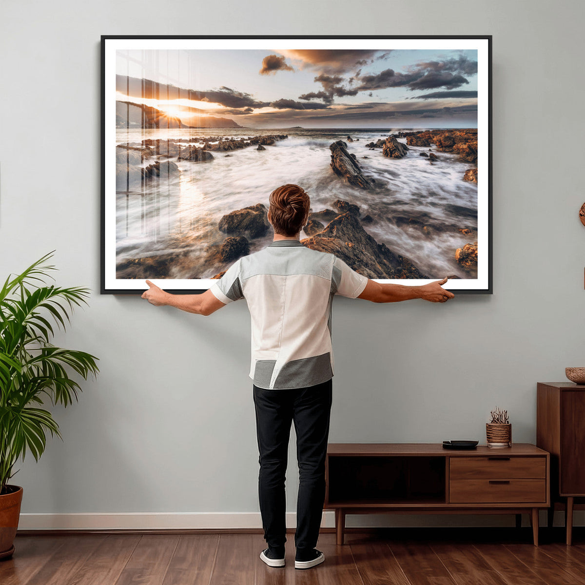 Rocky Coast Ocean Sunset Wall Art Canvas Print, Dramatic