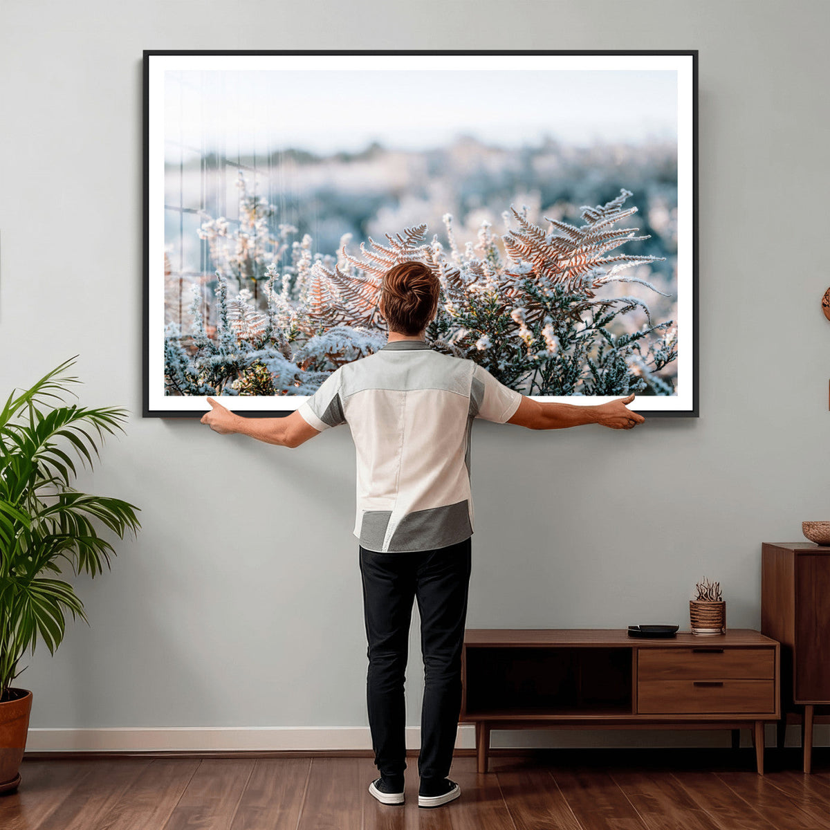 Frosted Fern Wall Art Canvas Print, Soft Winter Botanical