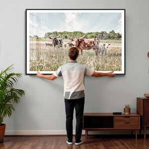 Texas Longhorn Cattle Wall Art Canvas Print, Rustic Ranch