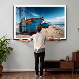 Coastal Fishing Boats Wall Art Canvas Print, Sunset Beach