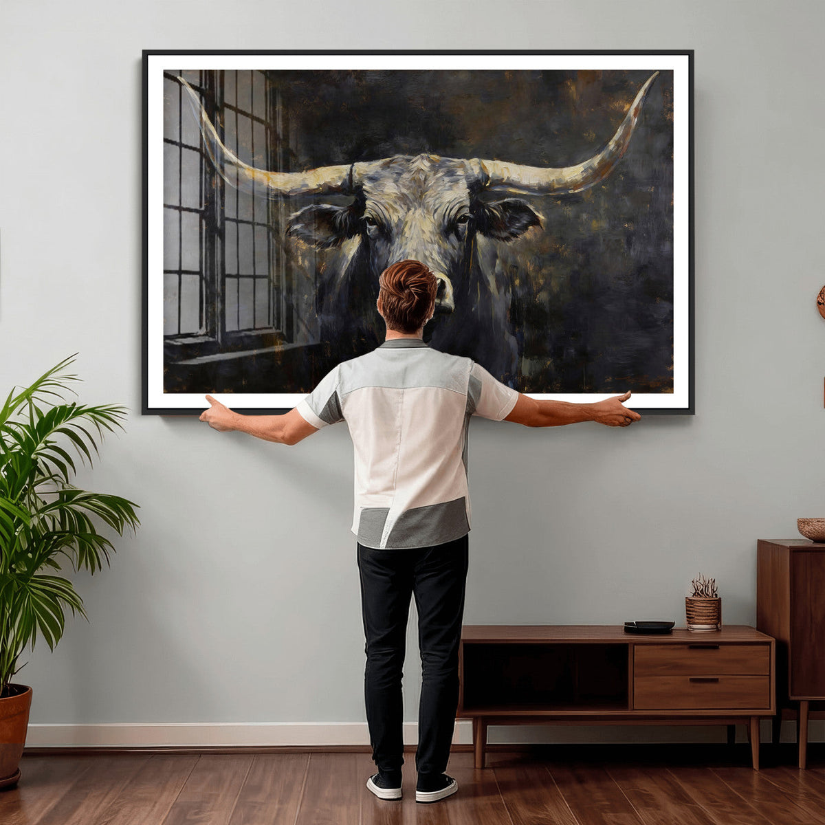 Rustic Longhorn Bull Wall Art Canvas Print – Vintage Western