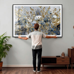 Abstract Floral Wall Art Canvas Print – Gold and Blue