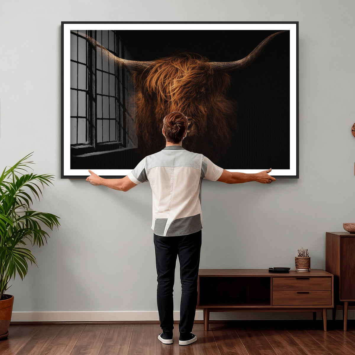 Highland Cow Wall Art Canvas Print – Moody Dark Rustic