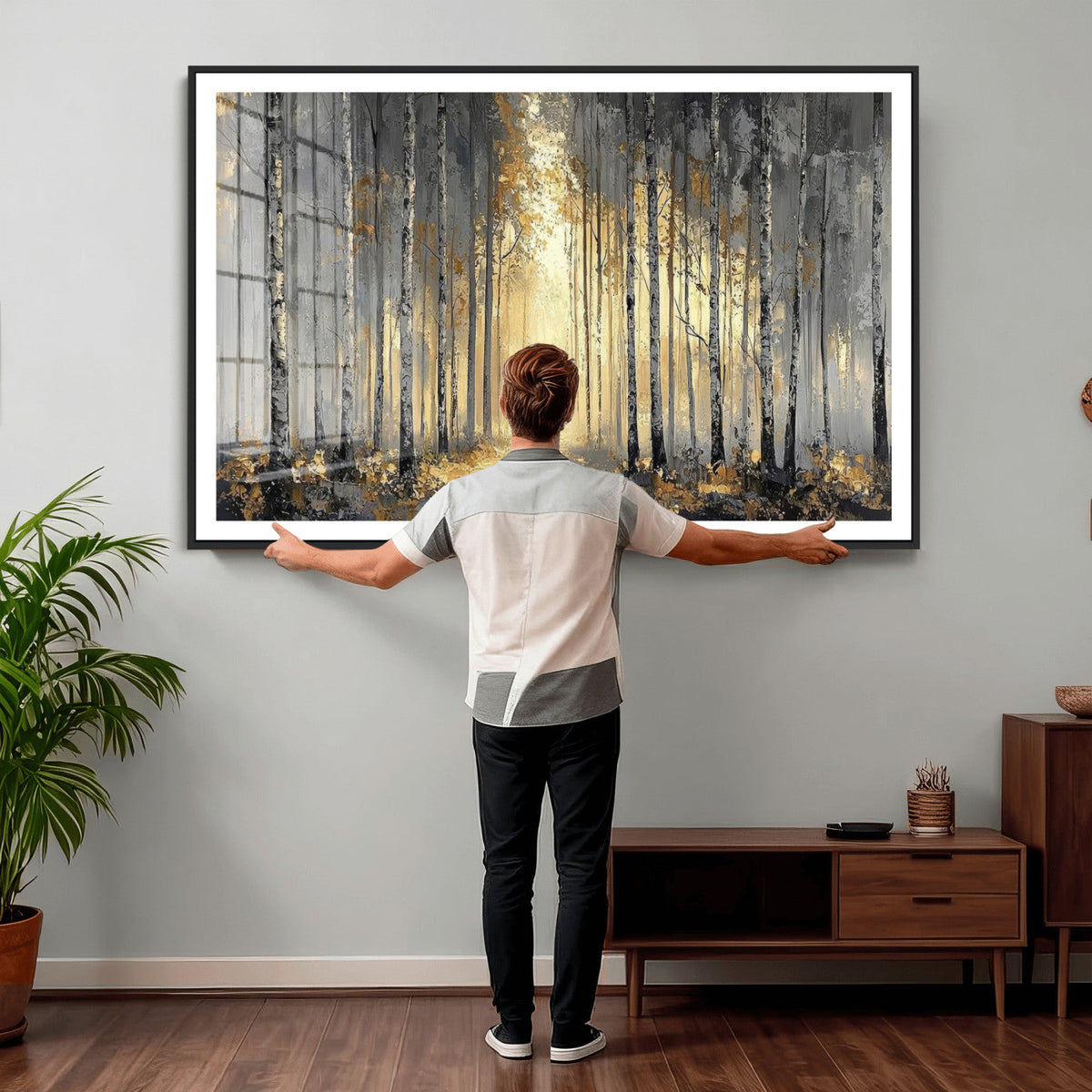 Abstract Birch Forest Wall Art Canvas Print – Modern Neutral