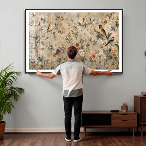 Vintage Birds and Flowers Wall Art Canvas Print, Botanical