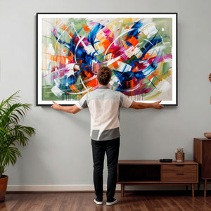 Geometric Abstract Wall Art Canvas Print, Orange Blue