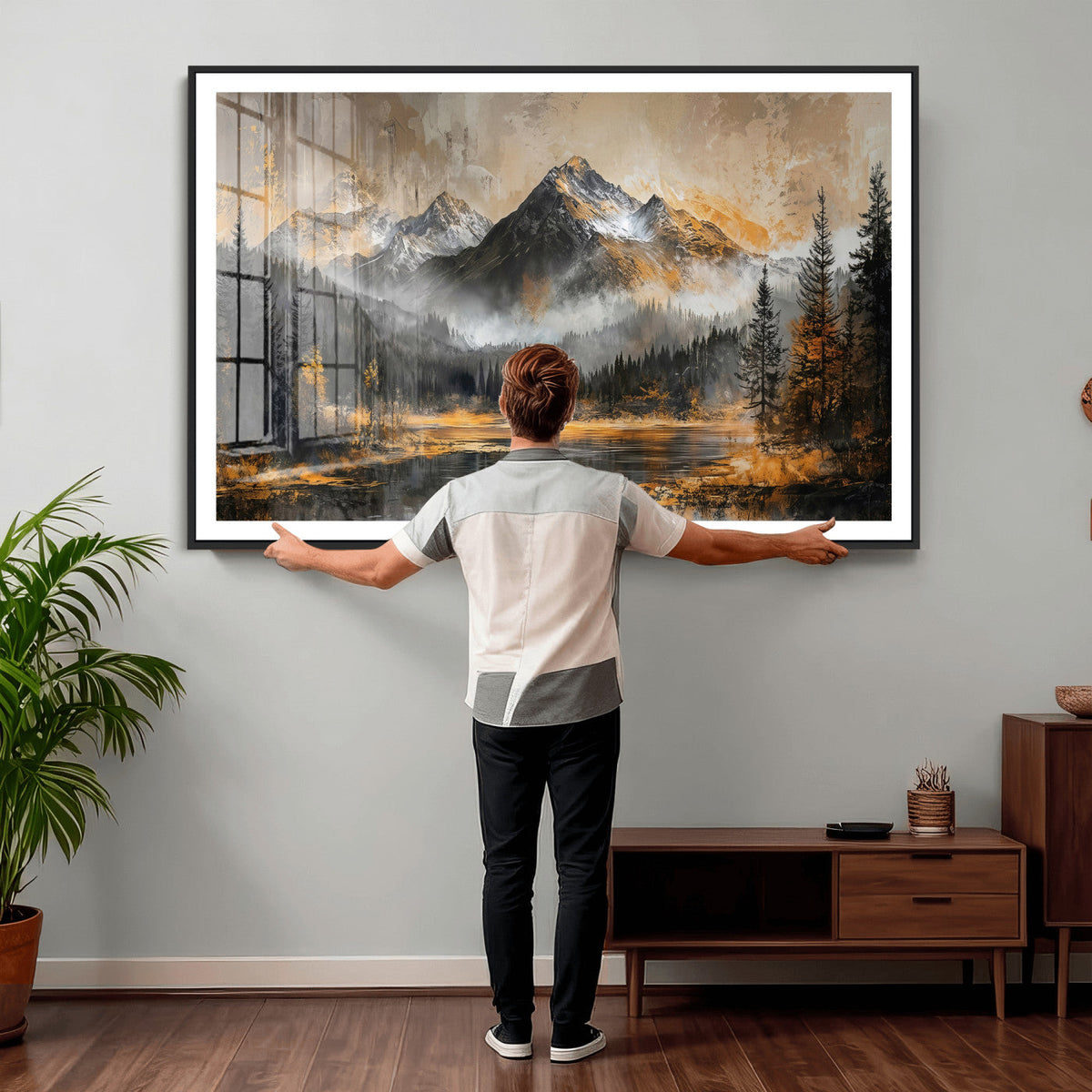 Mountain Lake Canvas Wall Art — Rustic Forest Landscape