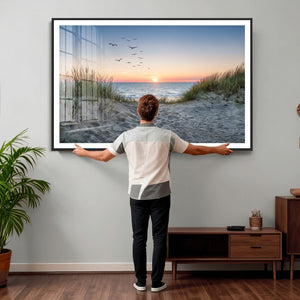Sandy Dune Path Sunset Canvas Wall Art — Seagulls Beach