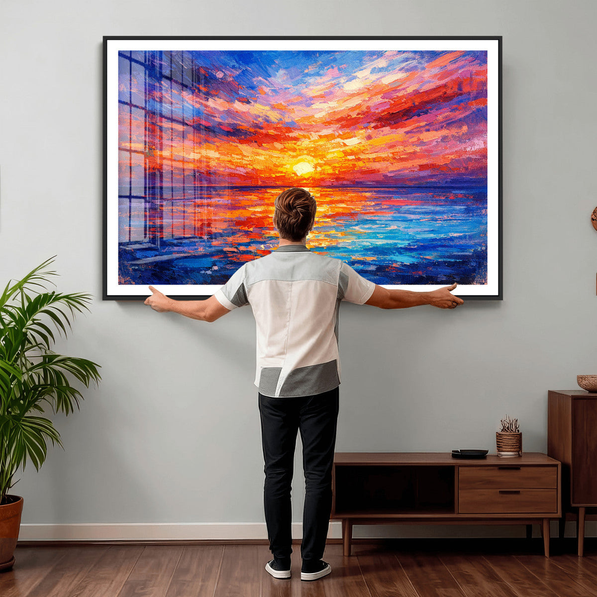 Colorful Knife Ocean Sunset Canvas — Orange Pink Teal