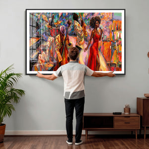 African American Jazz Singer Canvas Art — Red Dress Black