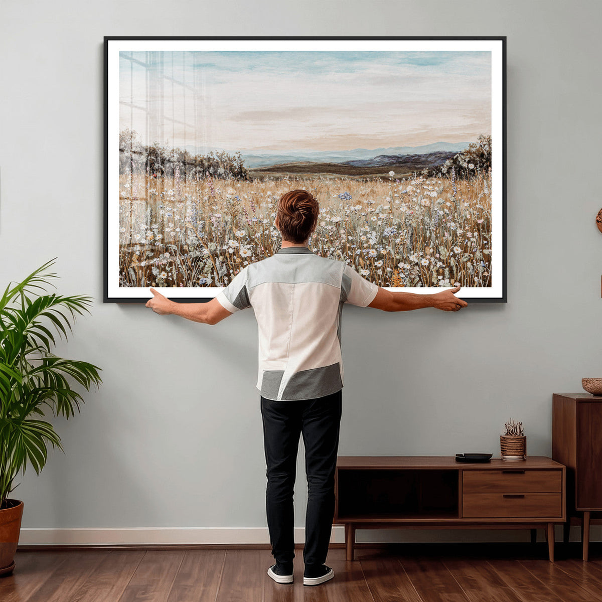 Neutral Wildflower Field Canvas Wall Art — Beige Earth Tone
