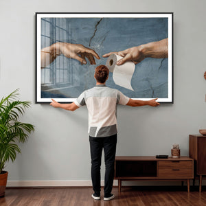 Funny Bathroom Canvas Wall Art, Michelangelo Creation of