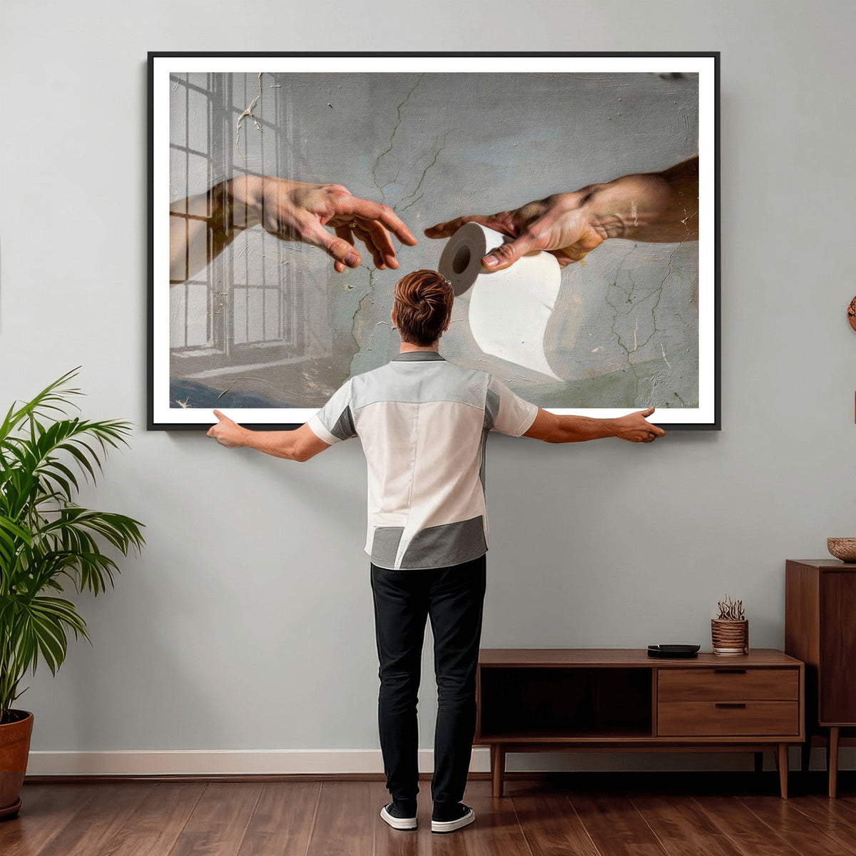 Funny Bathroom Wall Art Canvas, Creation of Toilet Paper