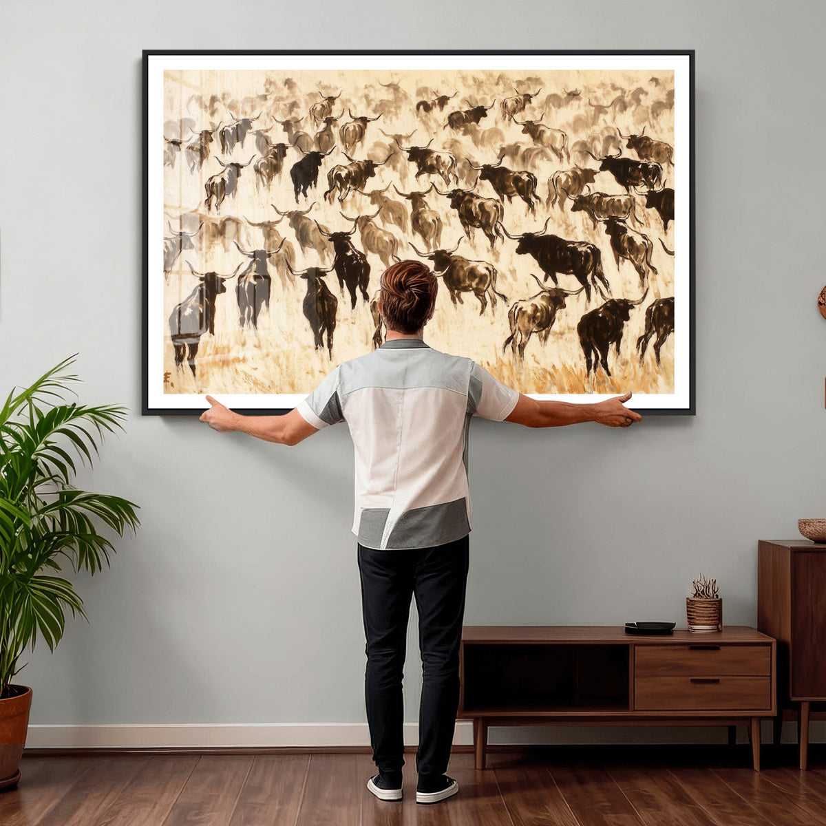 Texas Longhorn Sepia Canvas Wall Art, Western Cattle