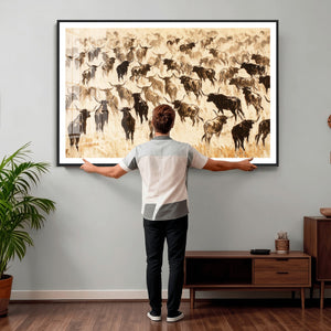 Texas Longhorn Sepia Canvas Wall Art, Western Cattle