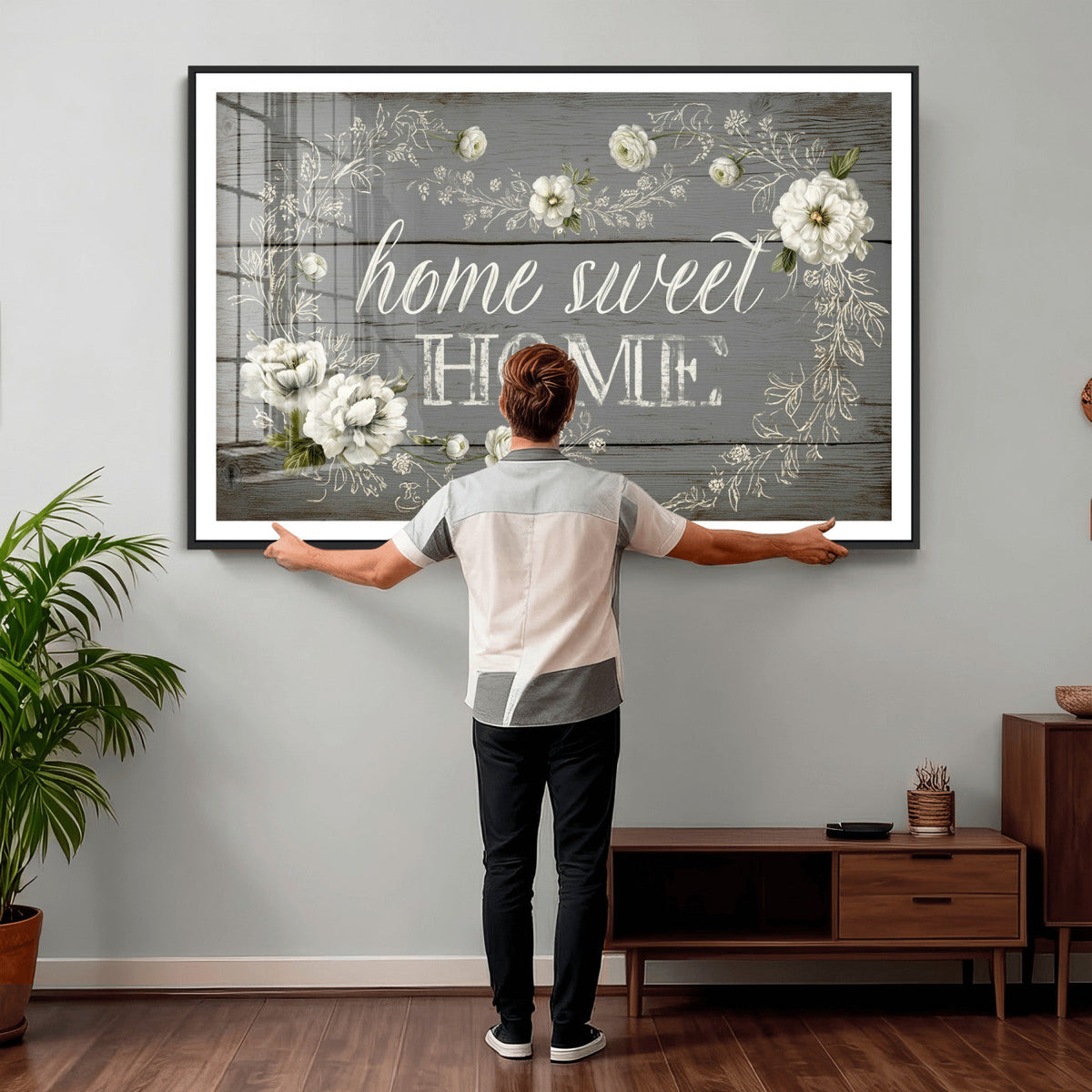 Home Sweet Home Wall Art Canvas Print, Floral Farmhouse