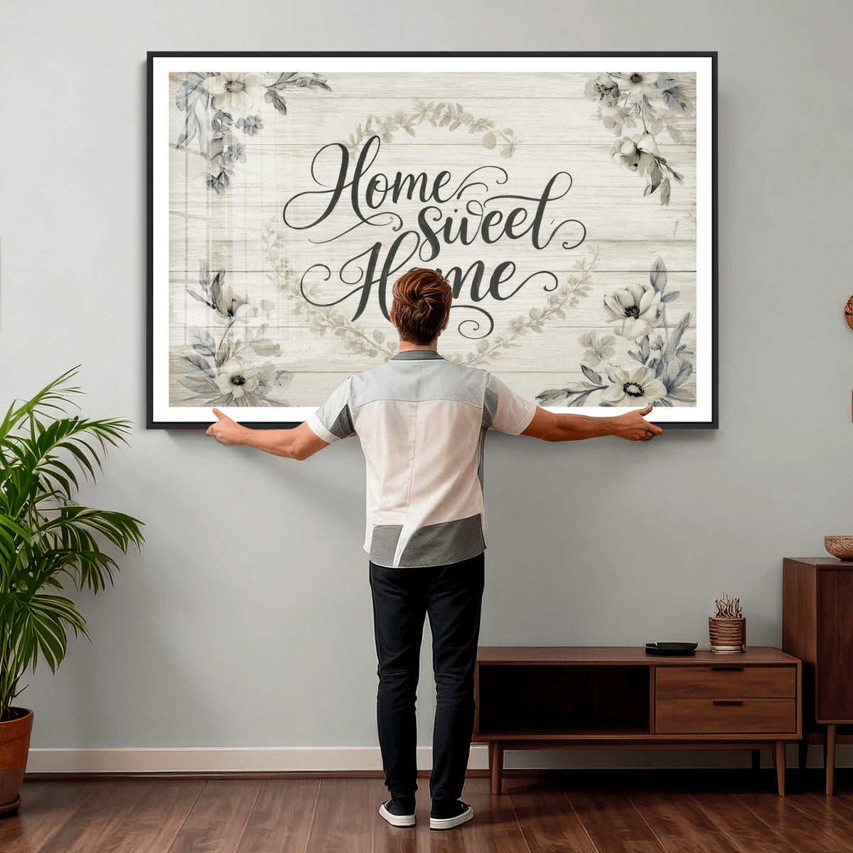 Home Sweet Home Wall Art Canvas Print, Floral Farmhouse