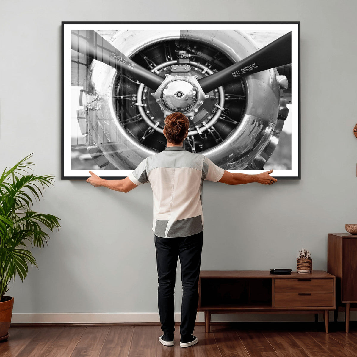 Vintage Propeller Plane Wall Art Canvas Print, Black and