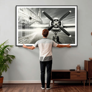 Vintage Airplane Wall Art Canvas Print, Black and White