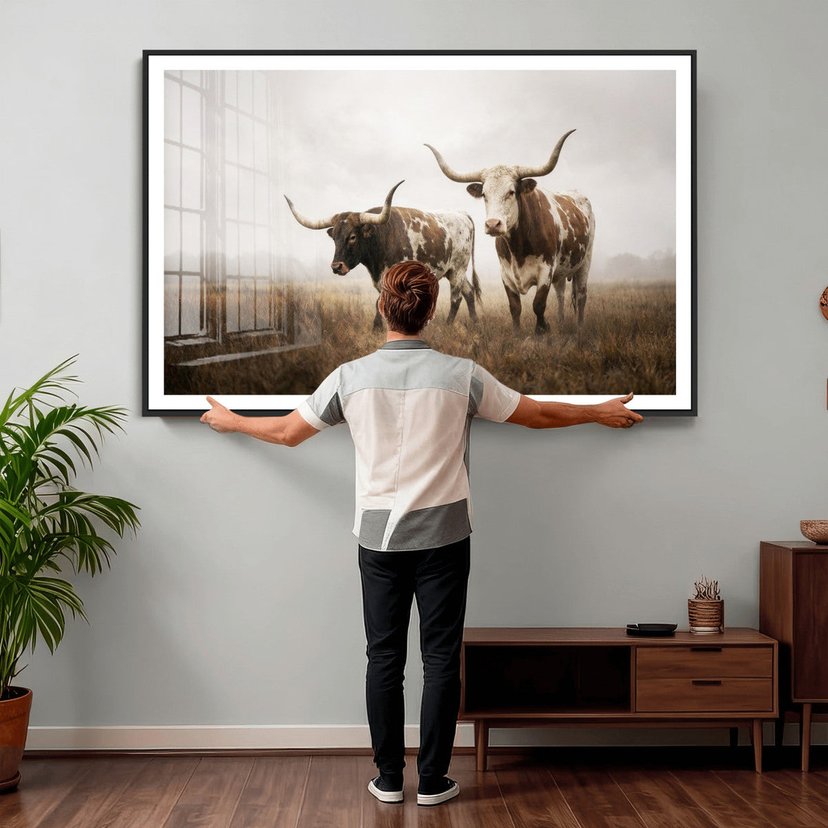 Texas Longhorn Canvas Wall Art Western Bull Desert Moody