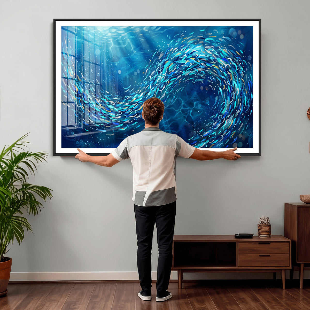 School of Fish Canvas Print | Blue Ocean Underwater Wall Art