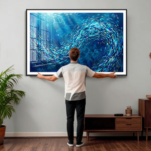 School of Fish Canvas Print | Blue Ocean Underwater Wall Art