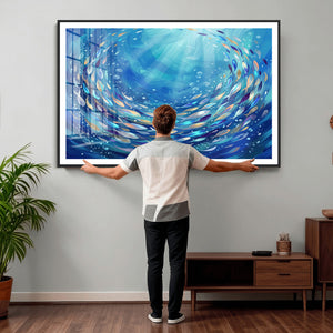 School of Fish Canvas Print | Blue Ocean Underwater Wall Art