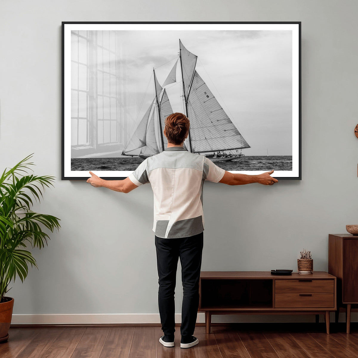 Vintage Sailboat Wall Art Canvas Print, Black and White