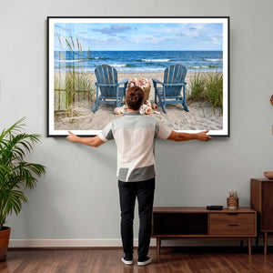 Large Beach Canvas Wall Art Coastal Adirondack Chairs Ocean