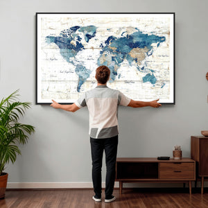 Watercolor World Map Canvas Wall Art Print – Abstract