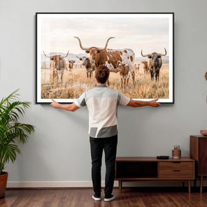 Texas Longhorn Canvas Wall Art, Rustic Farm Animal Photography Print, Farmhouse Country Decor, Western Ranch Art