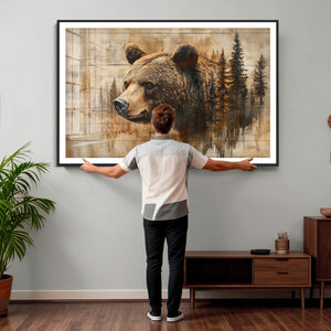 Rustic Grizzly Bear Wall Art, Abstract Grizzly 399 Bear Wall