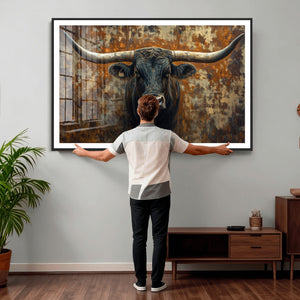 Longhorn Texas Cow Bull Wall Art | Rustic Farmhouse Canvas