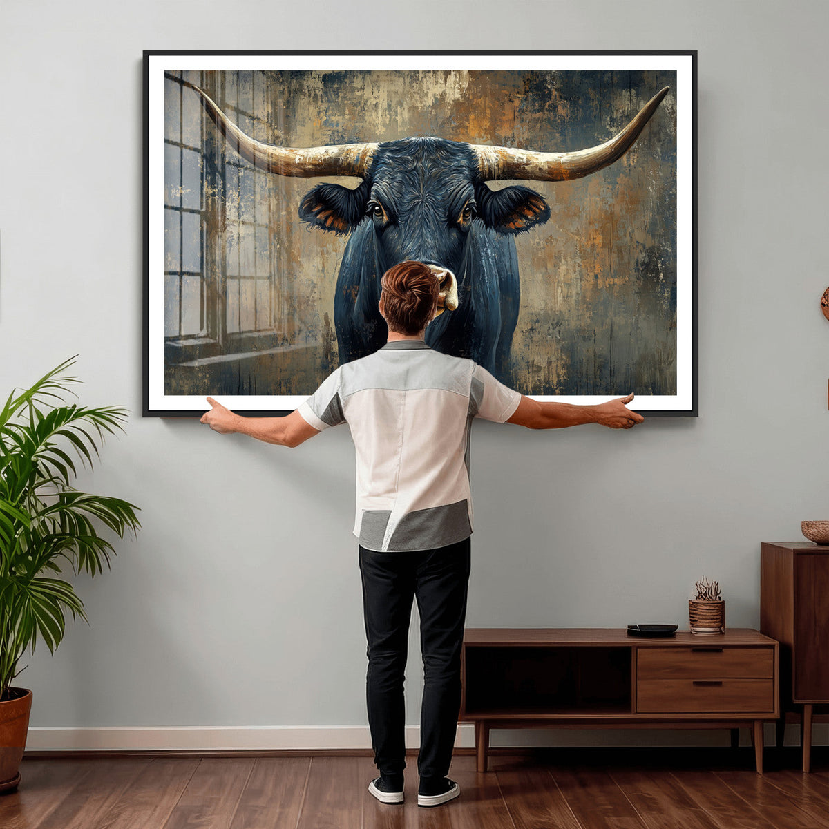 Texas Western Wall Art Canvas Print - Abstract Cow Longhorn