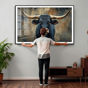 Texas Western Wall Art Canvas Print - Abstract Cow Longhorn