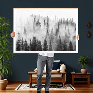 Forest Wall Art Print | Foggy Pine Forest Canvas Wall Art -