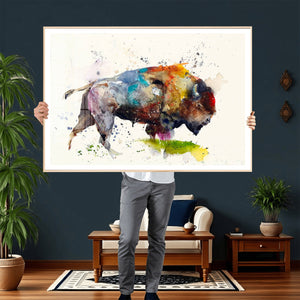 Abstract Buffalo Wall Art, Western Watercolor Bison Canvas