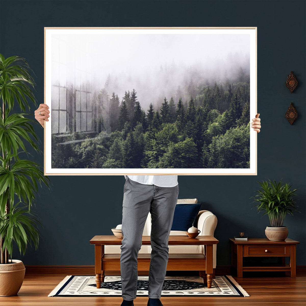 Misty Forest Wall Art | Foggy Forest Canvas Print | Large